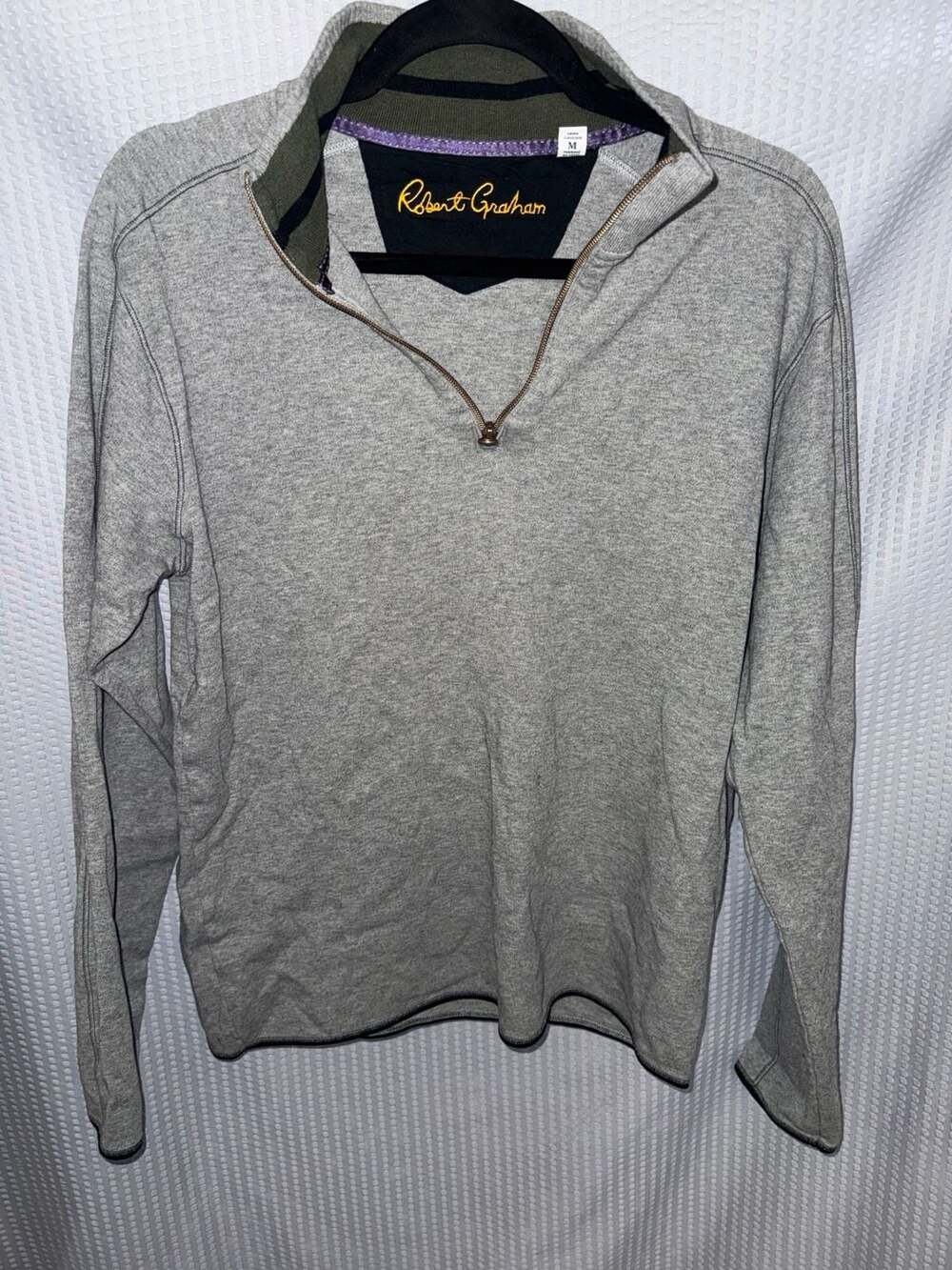 Robert Graham Grey Cotton Knit 1/4 Zip Pullover Sweater